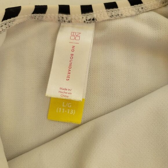 One Piece Swimsuit NOBO large Do Not Disturb black white striped swimming suit - Picture 4 of 7